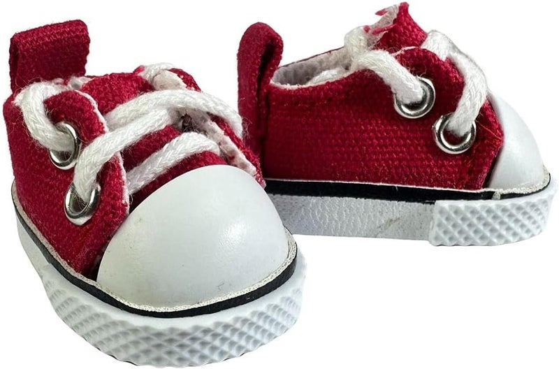 QIXINGWISE Store 2 Pairs 17cm Doll Shoes, Lace-Up Canvas Sneakers Mini Shoes for 17cm Dolls, Fingerboard Shoes, Mini Finger Shoes, Clothing Accessory for 6.7in Dolls (Red & White) - Image 4